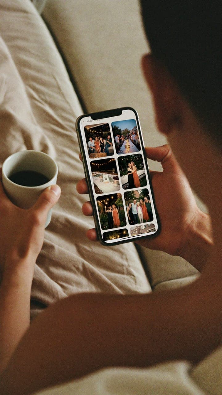 De ochtend erna: met koffie op de bank door het album van gisteravond scrollen