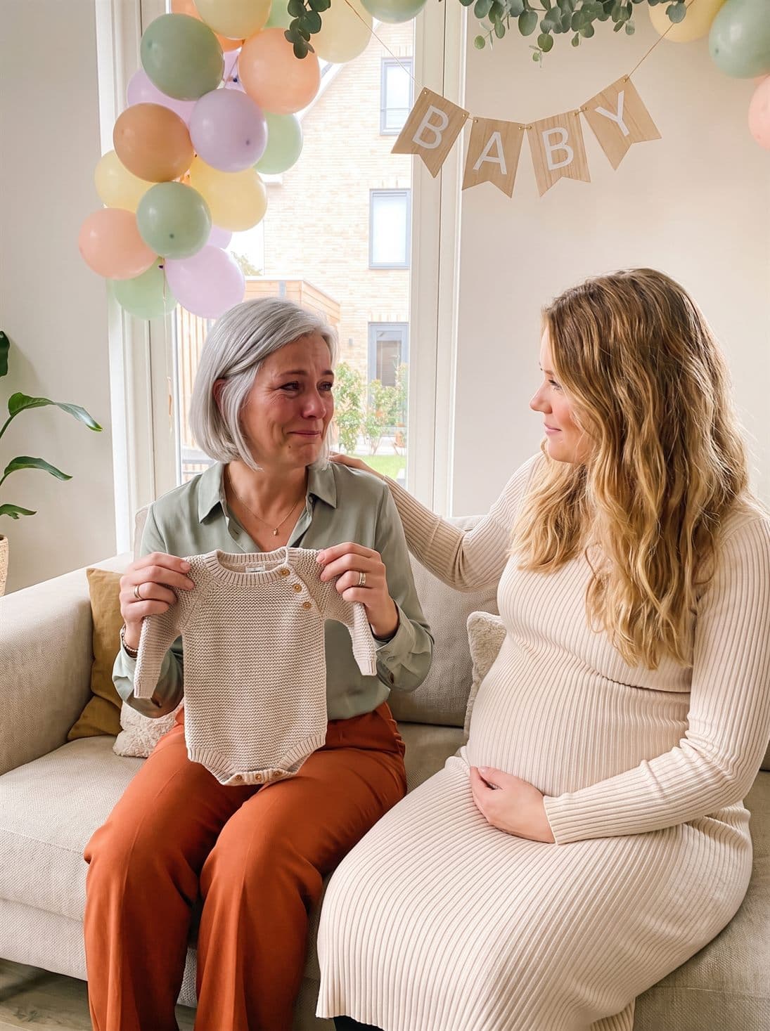 De aanstaande oma met het babypakje