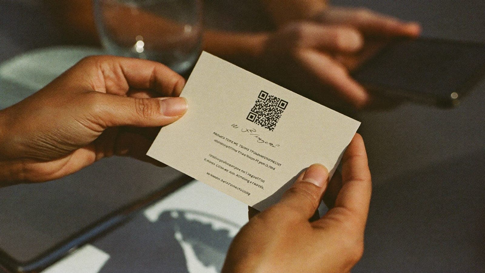 Een trouwkaart met QR-code wordt met een telefoon gescand