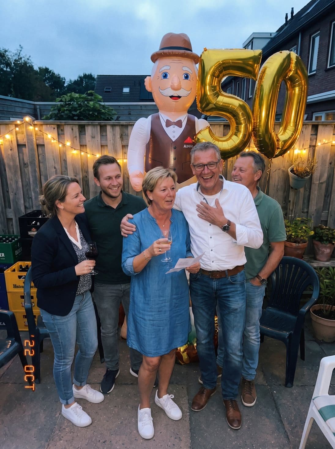 De speech van zijn vrouw, arm om hem heen